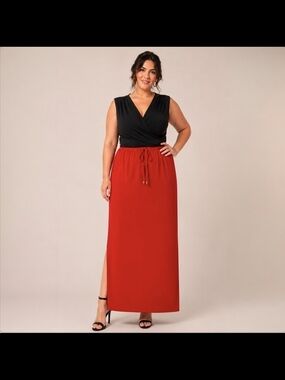 Faded Glory | Vintage Y2K Minimalist Red Flowly Side-Slits Maxi Skirt | Size L